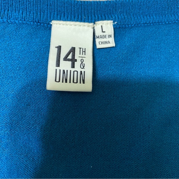 14th & Union TEAL cardigan lightweight v-neck 3/4 sleeve button down sweater L - Picture 5 of 11
